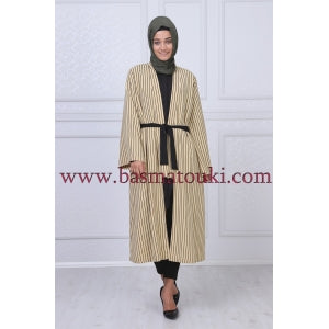 kimono/ cardigan beige avec des rayures noires