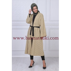 kimono/ cardigan beige avec des rayures noires