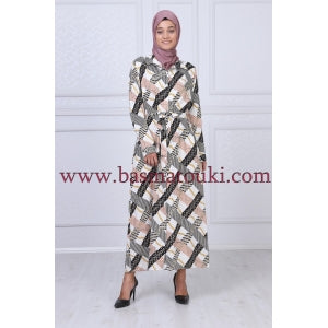 la robe boutonnée devant beige et vert