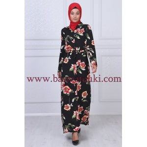 la robe noire fleurie en rouge